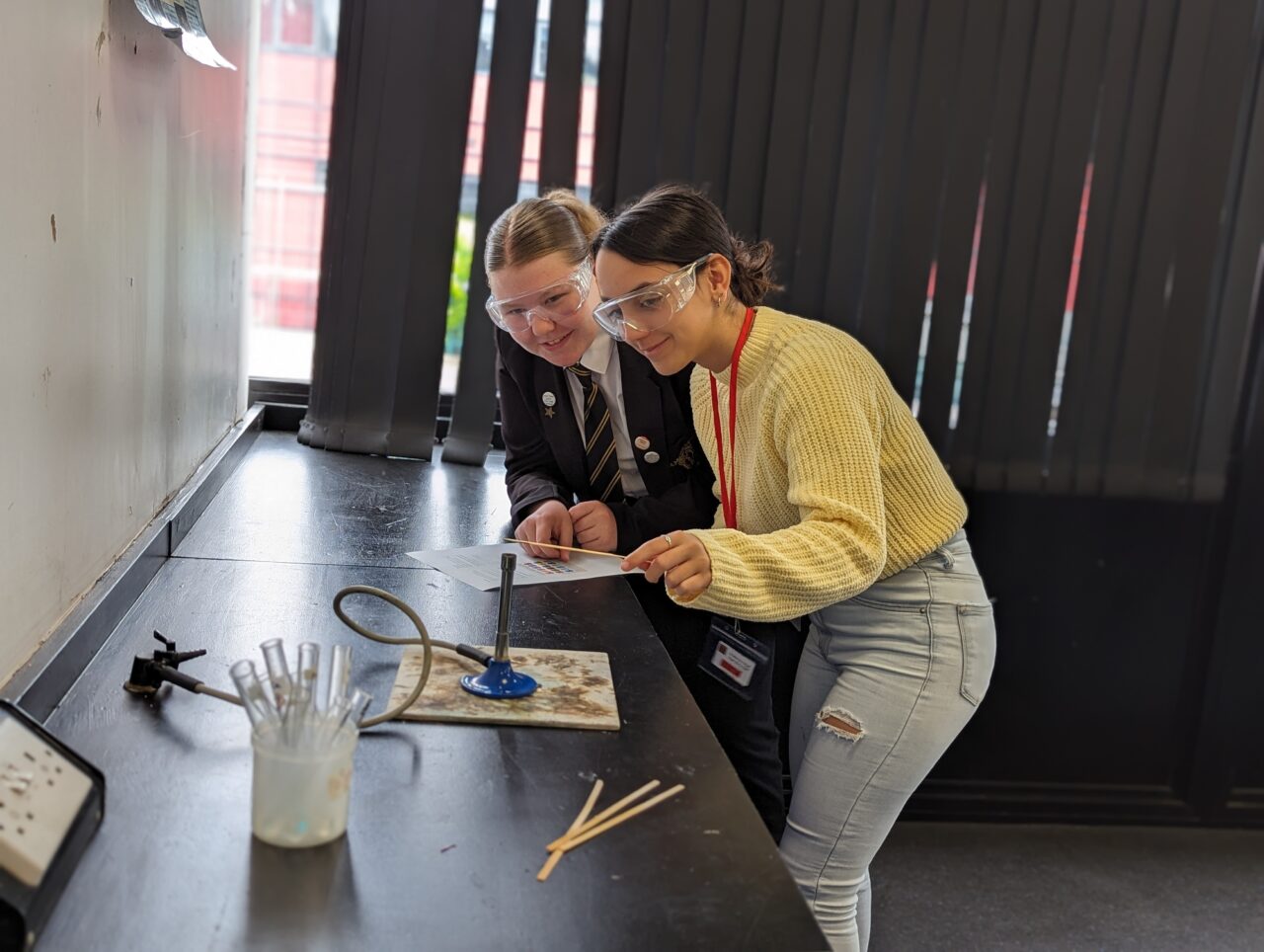A Spanish and Welsh pupil working together in a science lesson