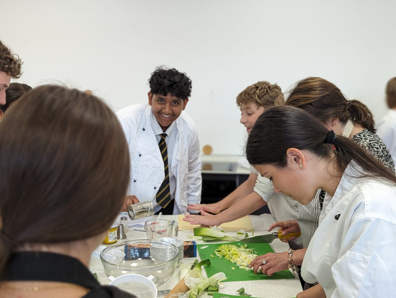 Spanish and Welsh pupils working together in a cooking lesson